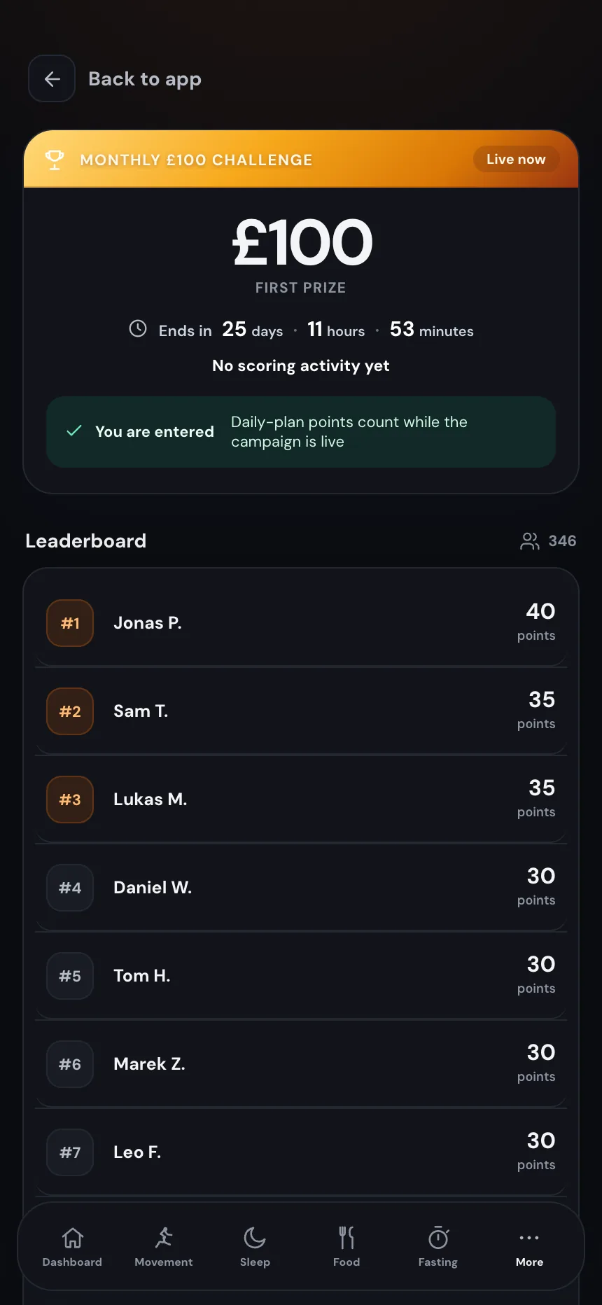 TempoLife monthly challenge leaderboard and daily missions